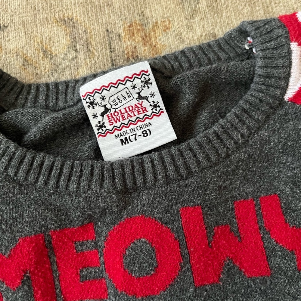 Festive Cat Holiday Sweater - Red and Gray - Picture 2 of 3